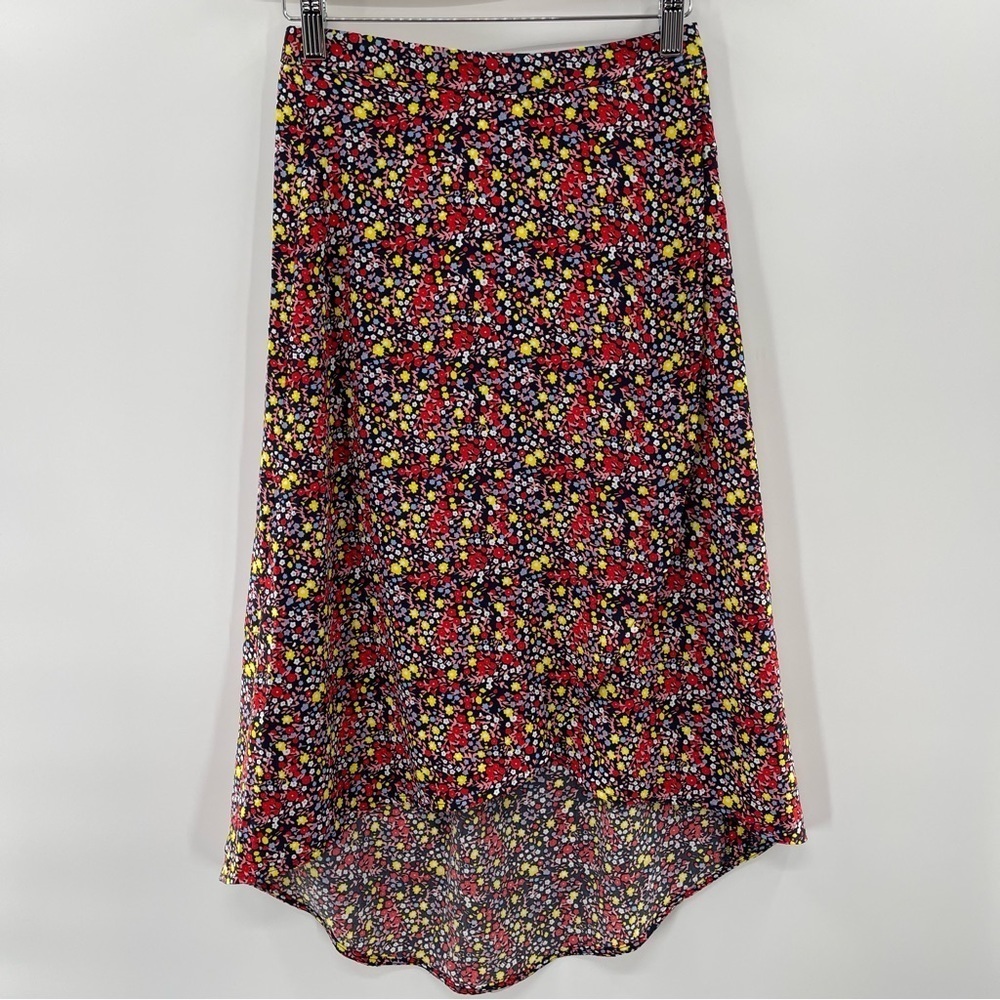 J. Crew Floral Whimsygoth High-Low Faux Wrap Cottagecore Midi Skirt Size XXS - Picture 1 of 11